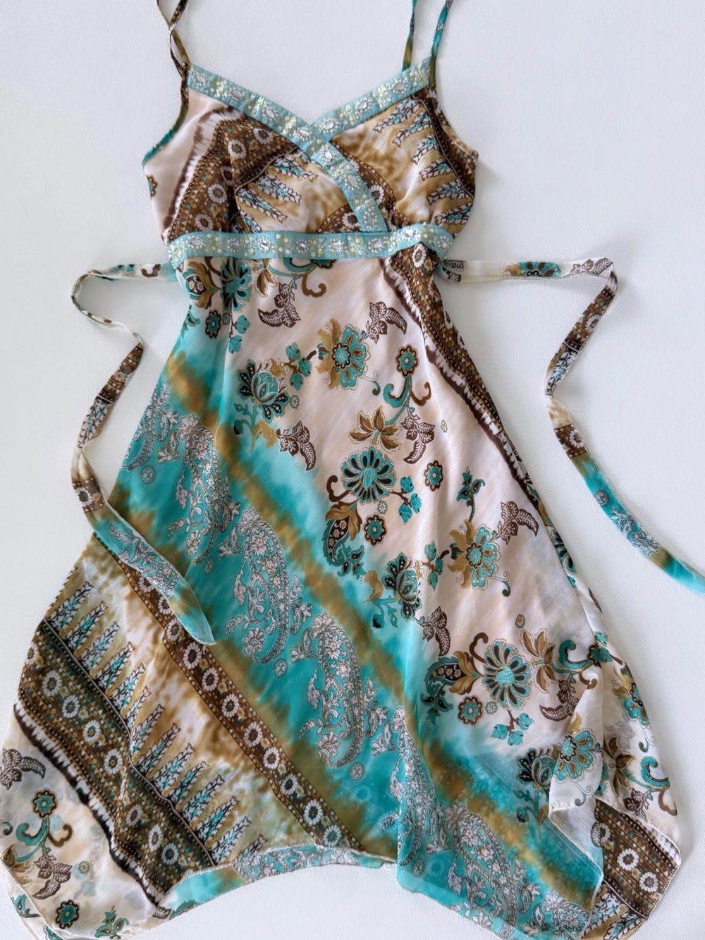 Vintage Y2K Limited Too Turquoise Paisley
Handkerchief Hem Dress - Picture 6 of 13